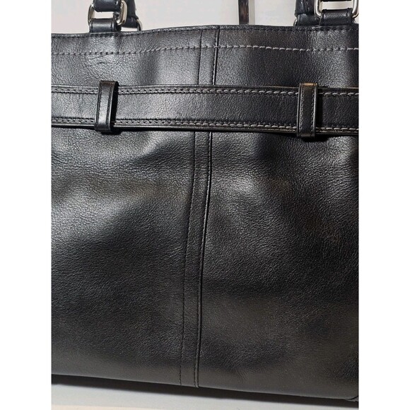 Coach Hampton Black Leather Set - Satchel Handbag Trifold Snap Wallet & Key Fob - Picture 6 of 16